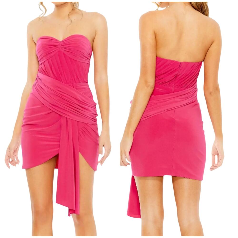 Mac Duggal NWT Pink Strapless Ruched Faux Wrap Mini Dress Size 6 Sweetheart Neck